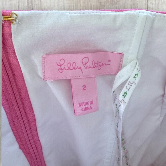 Lilly Pulitzer Betsey Strapless Dress Hibiscus Pink White Lace Trim Size 2 - Picture 4 of 4